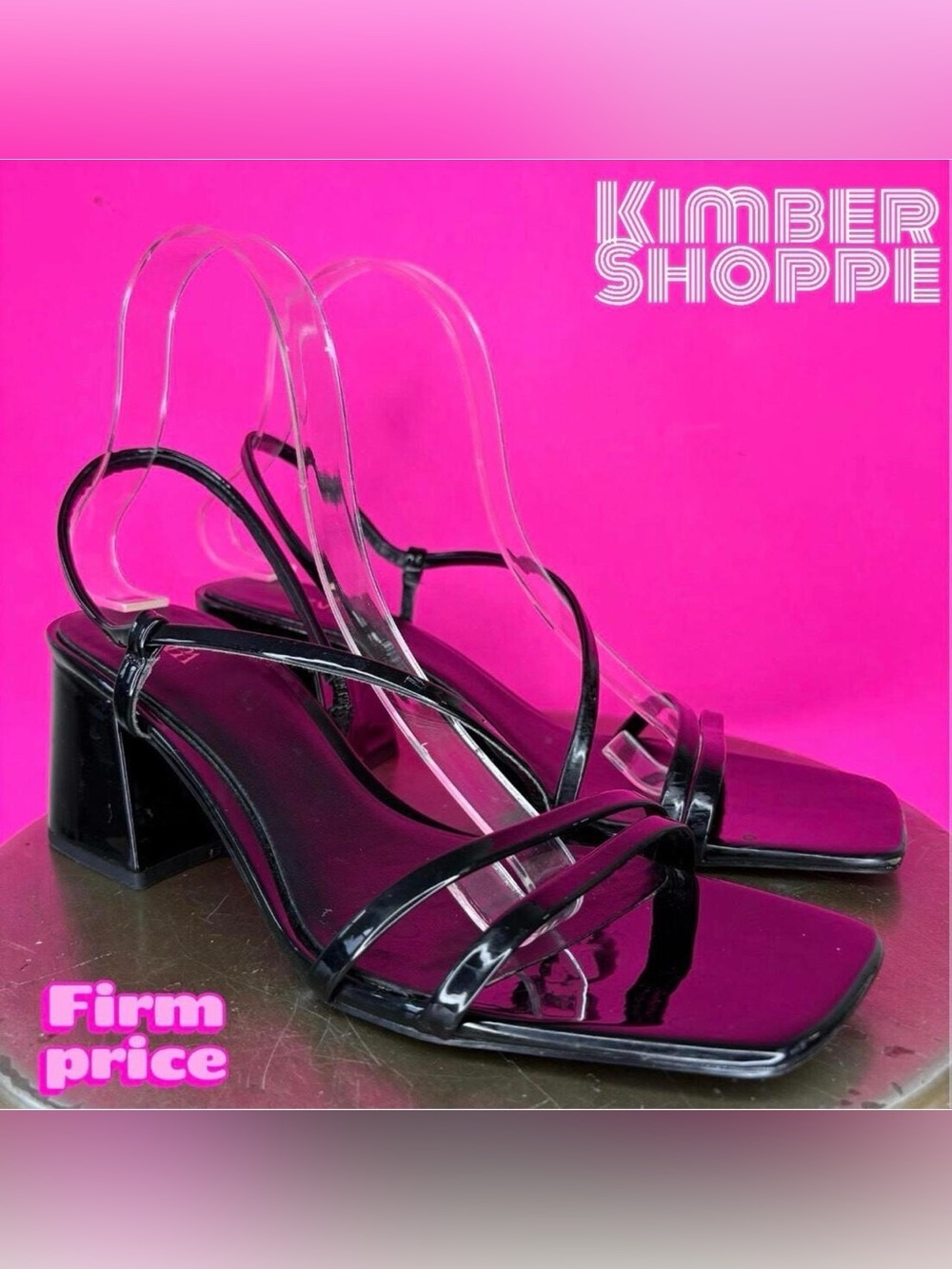 Zara Patent Black Strappy Square Toe Heeled Sandal EU 39 US 8